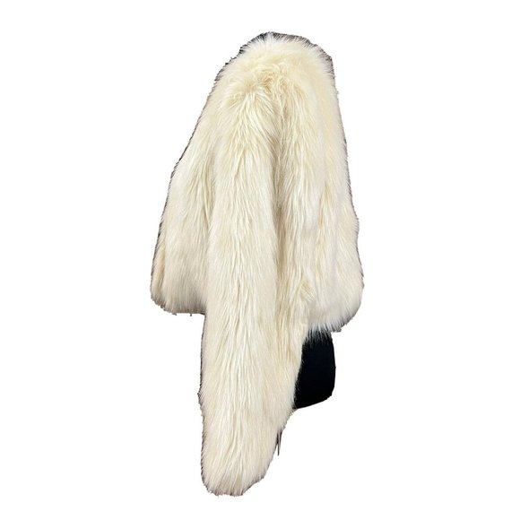 AKIRA Chicago Red Label Faux Fur Jacket Open Front Fully Lined Ivory Women Sz L. - Picture 2 of 5